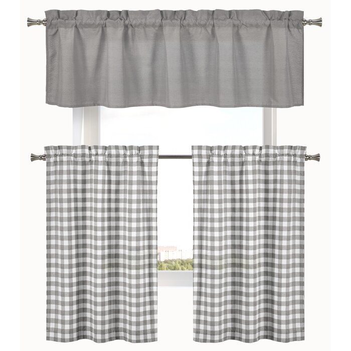 Cosima 3 Piece Complete Plaid Country 58" Kitchen Curtain Set Intended For Lodge Plaid 3 Piece Kitchen Curtain Tier And Valance Sets (View 20 of 25)