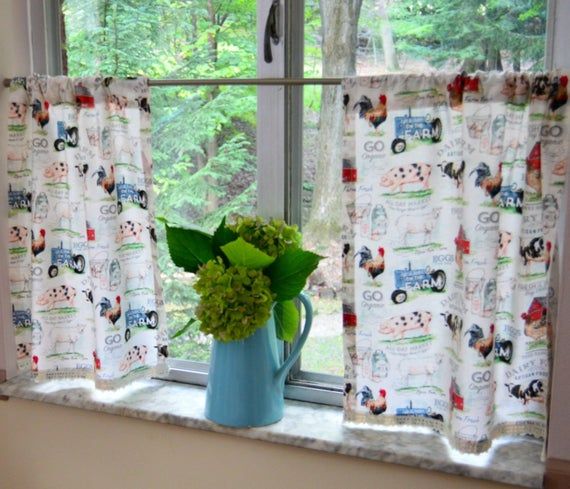 Country Kitchen Farmhouse Cafe Curtains . Barnyard Lightweight Tiers . Half  Curtains , Lace Trim  (View 23 of 25)