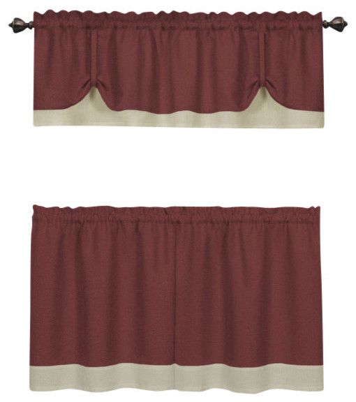 Darcy Window Curtain Tier And Valance Set, 58"x24"/58"x14", Marsala/tan In Barnyard Window Curtain Tier Pair And Valance Sets (View 5 of 25)
