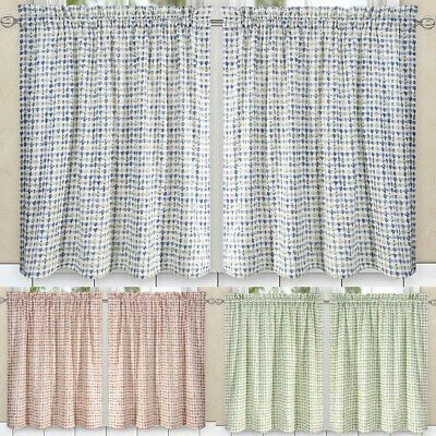 Davins 2 Piece Window Rod Pocket Pair Set With 2 Tiersellis Curtain –  56X24" | Ebay Pertaining To Rod Pocket Cotton Solid Color Ruched Ruffle Kitchen Curtains (View 7 of 25)