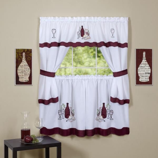 Details About Cabernet Burgundy Kitchen Curtain With Swag And Tier Set 36  In #1668 In Chardonnay Tier And Swag Kitchen Curtain Sets (View 14 of 25)