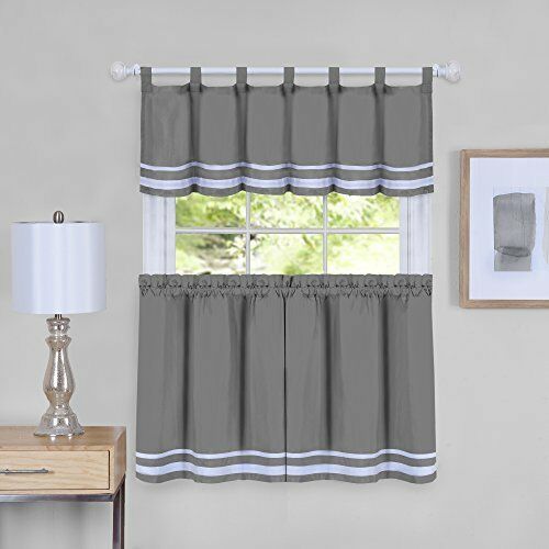 Details About Dakota Window Curtain Tier Pair And Valance Set – 58X36 – Grey Intended For Grey Window Curtain Tier And Valance Sets (View 1 of 25)