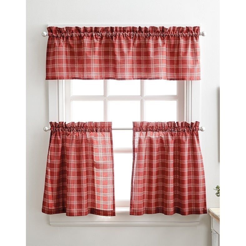 Details About Lodge Plaid 3 Piece Kitchen Curtain Tier And Valance Set – Inside Delicious Apples Kitchen Curtain Tier And Valance Sets (View 4 of 25)