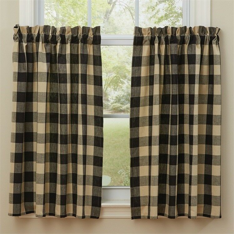 Details About Park Designs Black Wicklow Window Tier 36" Tan Plaid One Pair Within Dove Gray Curtain Tier Pairs (View 20 of 25)