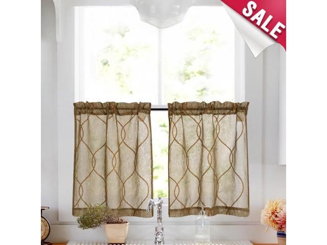 Embroidery Kitchen Curtain Sets 3 Pcs Moroccan Trellis Pattern Embroidered  Semi Sheer Kitchen Tier Curtains And Valance Set 36 Inch For Bathroom, Intended For Embroidered Rod Pocket Kitchen Tiers (View 14 of 25)