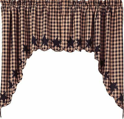 Farmhouse Check Window Swag Set Black Star Patched Scalloped Hem Cotton  Lined 840528111235 | Ebay With Regard To Check Scalloped Swag Sets (View 1 of 25)