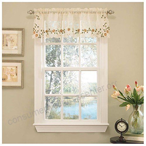 Floral Embroidered Semi Sheer Linen Kitchen Curtain Choice Pertaining To Floral Embroidered Sheer Kitchen Curtain Tiers, Swags And Valances (View 13 of 25)