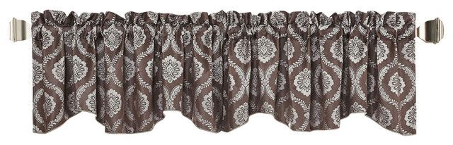 Floral Jacquard Window Curtain Valance, Brown, 58" X 19" Regarding Imperial Flower Jacquard Tier And Valance Kitchen Curtain Sets (View 25 of 25)