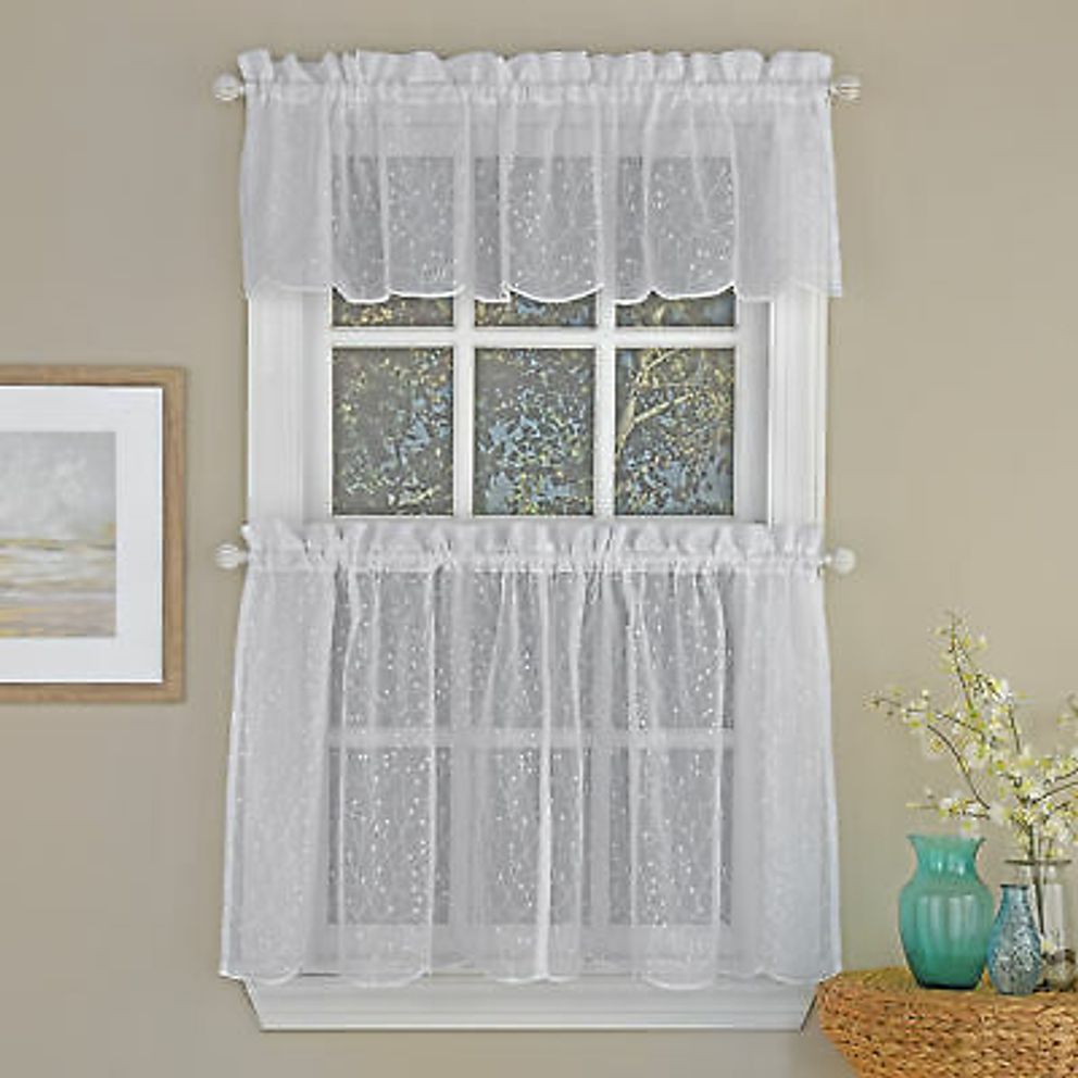 View Photos Of Floral Embroidered Sheer Kitchen Curtain Tiers Swags And Valances Showing 11 Of 2973