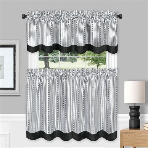 Francesco Black And White Striped Window Tier And Valance Set Within Grey Window Curtain Tier And Valance Sets (View 15 of 25)