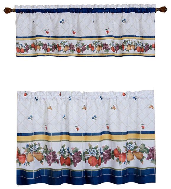 Fruity Tiles Tier And Valance Window Curtain Set, 58"x36", Multi Within Barnyard Window Curtain Tier Pair And Valance Sets (View 18 of 25)
