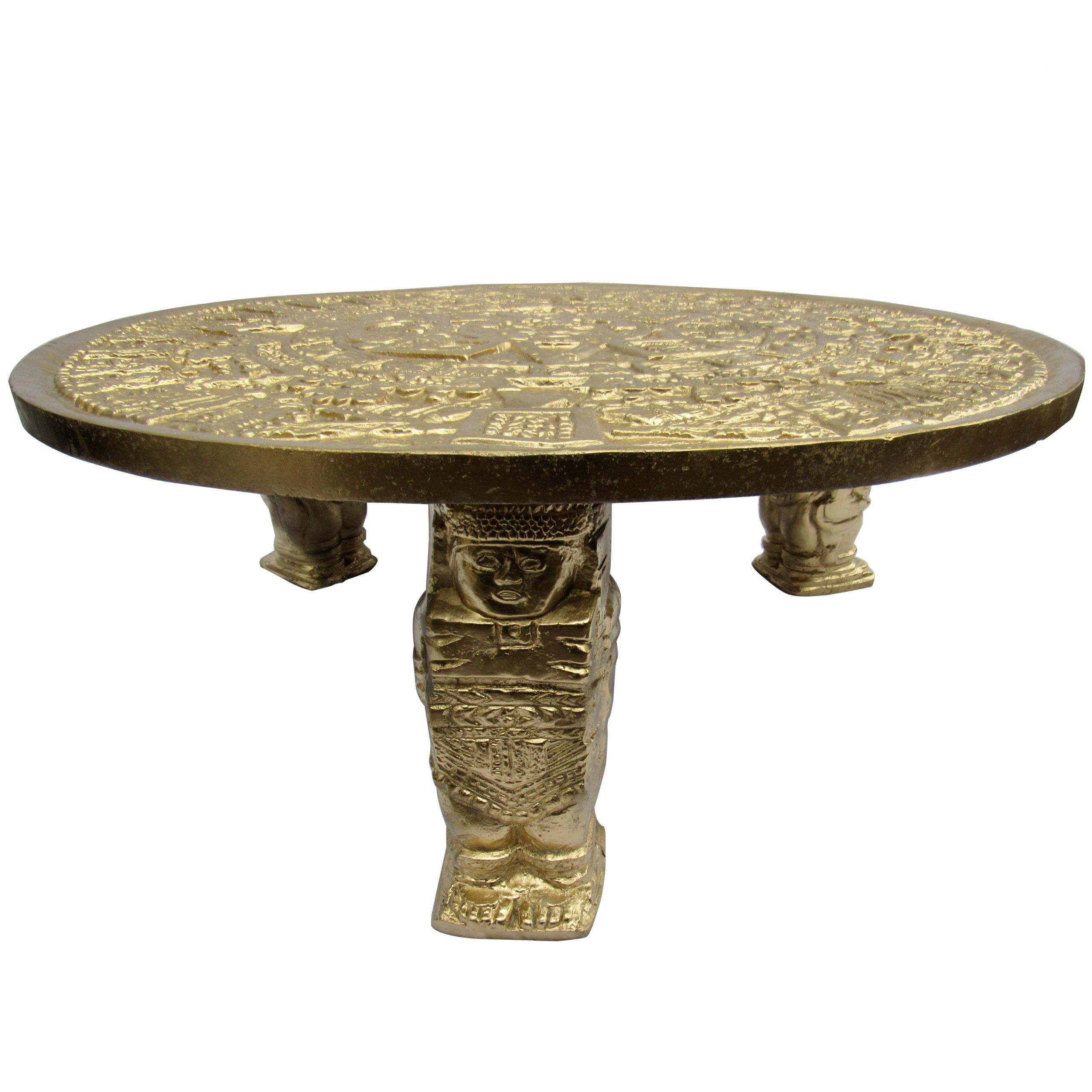 Gilt Bas  Relief Aztec Calendar Coffee Table Cast Aluminium, Mexican, 1960S Intended For Most Up To Date Aztec Round Pedestal Dining Tables (Photo 15 of 25)