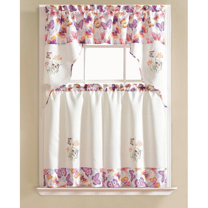 Gironde Butterfly 60" Cafe Curtain In Window Curtains Sets With Colorful Marketplace Vegetable And Sunflower Print (View 10 of 25)