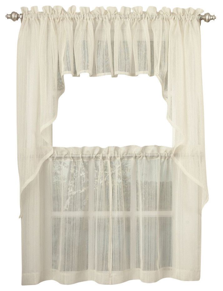 Harmony Sheer Ivory Kitchen Curtain, 36" Tier Regarding Abby Embroidered 5 Piece Curtain Tier And Swag Sets (View 21 of 25)