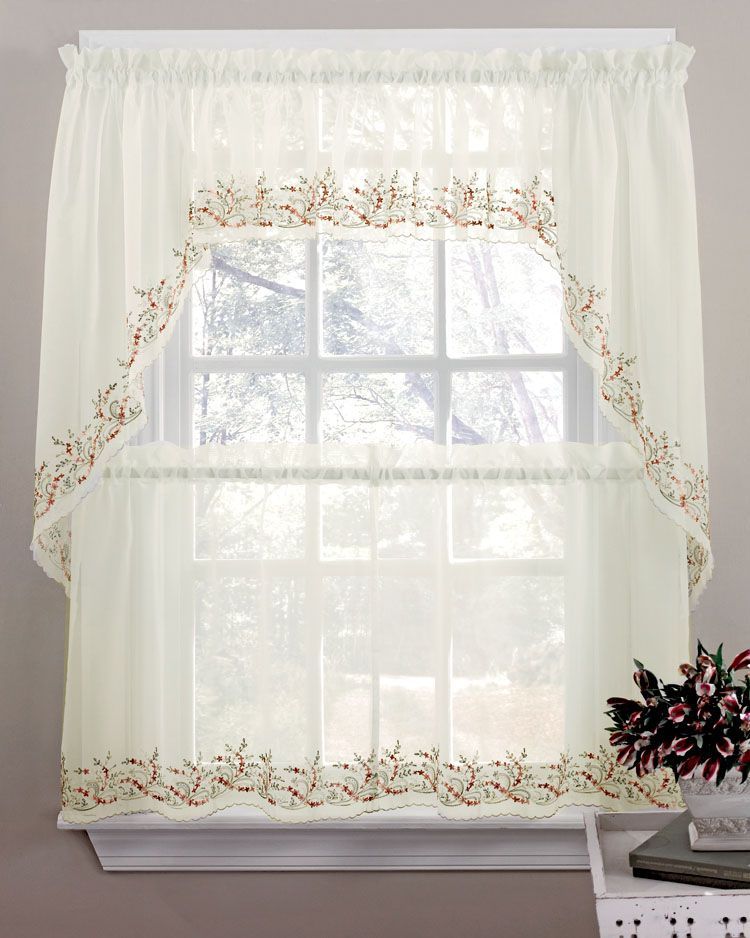 Heather Curtain, 58"w X 36"l Tier Pair – Multi | Kitchen With Regard To Cotton Blend Ivy Floral Tier Curtain And Swag Sets (View 15 of 25)