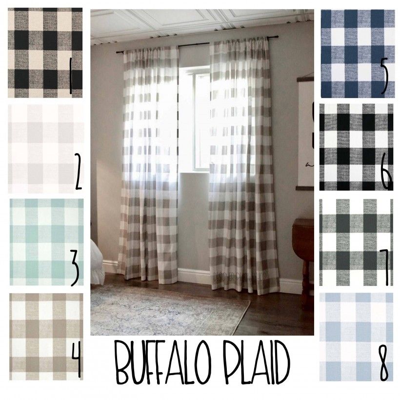 Home Decor: Dazzling Buffalo Check Curtains With Exciting Inside Classic Navy Cotton Blend Buffalo Check Kitchen Curtain Sets (View 8 of 25)