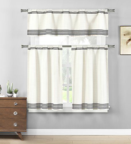Home Maison – Wilmont Striped Cotton Blend Textured Kitchen With Cotton Blend Grey Kitchen Curtain Tiers (View 7 of 25)