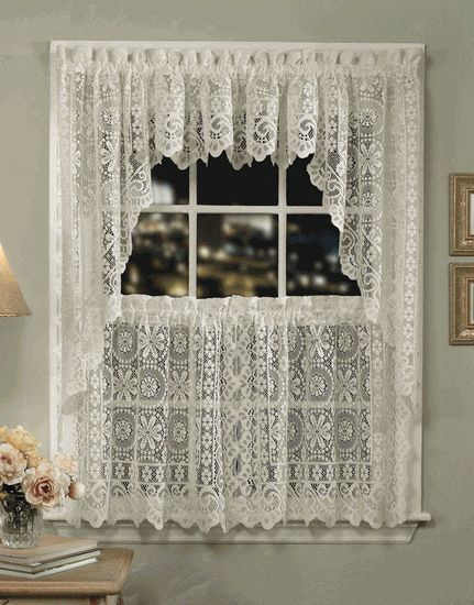 Hopewell Lace Curtains – White – Lorraine – Country Kitchen With Regard To Elegant White Priscilla Lace Kitchen Curtain Pieces (View 11 of 25)