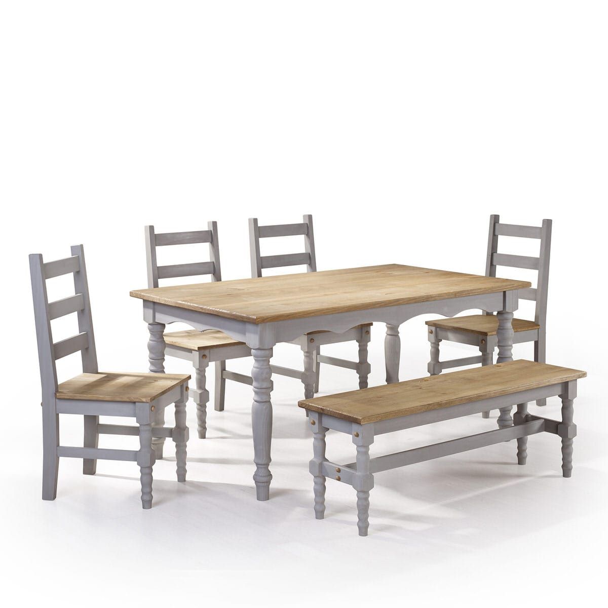 Jay Gray Wash 6 Piece Solid Wood Dining Setmanhattan Comfort Throughout Best And Newest Gray Wash Toscana Extending Dining Tables (Photo 19 of 25)