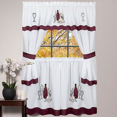 Kitchen Window Curtain Cottage 5 Piece Set Embroidered With Regard To Embroidered Floral 5 Piece Kitchen Curtain Sets (View 1 of 25)