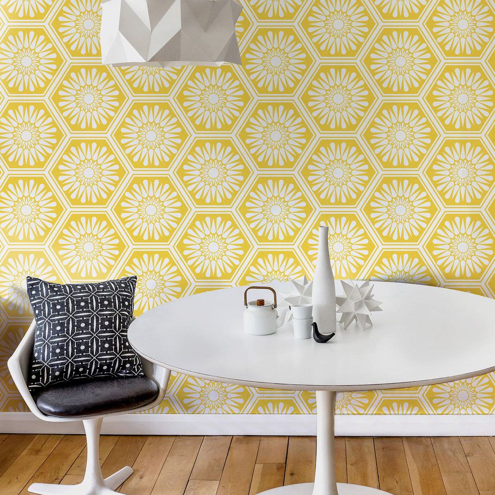 Layla Faye Hex Buttercup Yellow Wallpaper – Kitchen & Dining Within Best And Newest Faye Dining Tables (View 23 of 25)