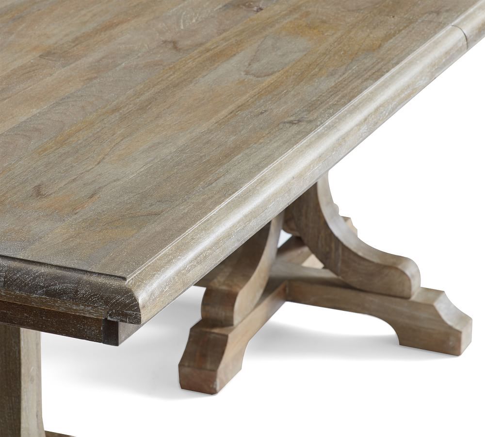 Linden Extending Dining Table Within 2018 Gray Wash Benchwright Pedestal Extending Dining Tables (View 10 of 25)