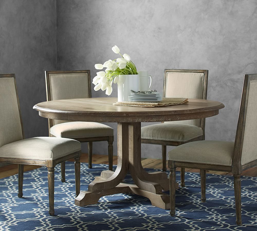 Linden Pedestal Dining Table Pertaining To Most Up To Date Gray Wash Toscana Extending Dining Tables (View 18 of 25)