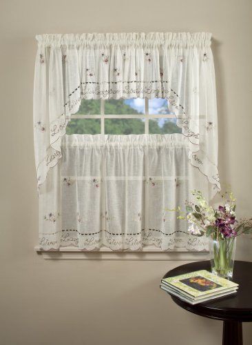 Live Laugh Love Embroidered Valance Kitchen Curtain With Live, Love, Laugh Window Curtain Tier Pair And Valance Sets (View 8 of 25)