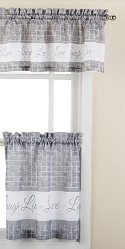 Live, Love, Laugh Window Curtain Tier Pair And Valance Set – 58X24 – Grey Throughout Grey Window Curtain Tier And Valance Sets (View 3 of 25)