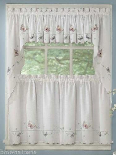Monarch Embroidered Butterfly 36 Long Curtain And Swag Top In Fluttering Butterfly White Embroidered Tier, Swag, Or Valance Kitchen Curtains (View 9 of 25)