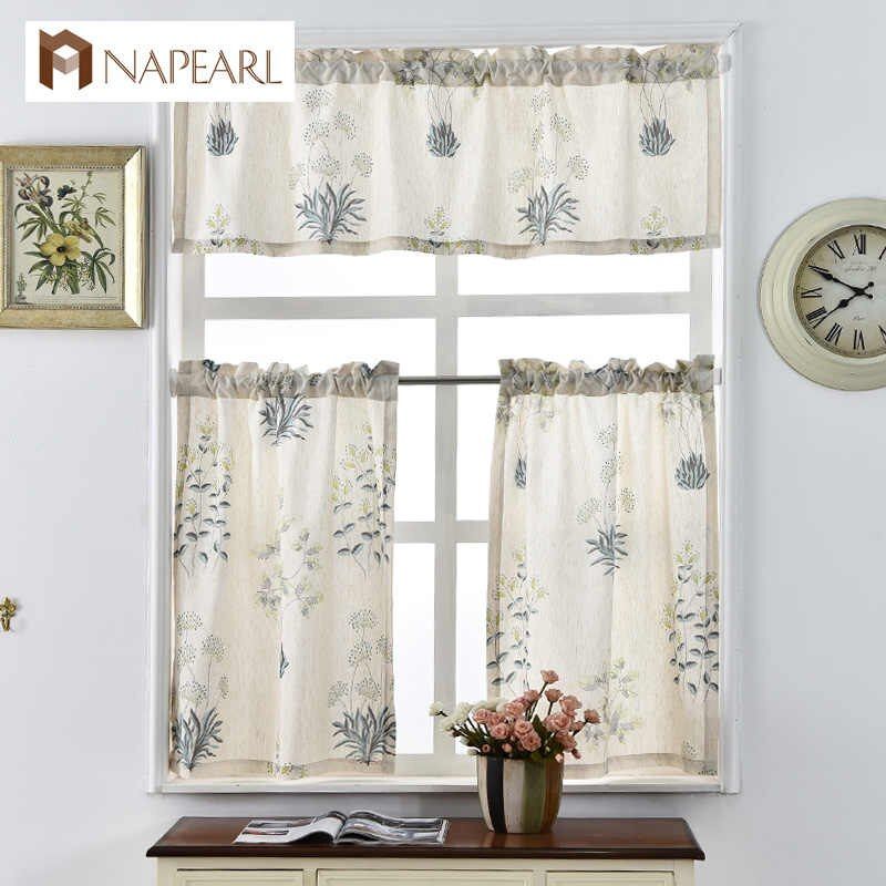 Napearl Printed Short Curtains For Kitchen Linen Fabrics Window Treatments  Modern Door Rod Pocket Ready Made Kitchen Curtains Throughout Linen Stripe Rod Pocket Sheer Kitchen Tier Sets (View 1 of 25)