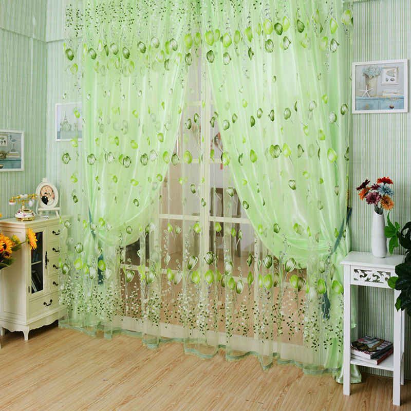 New Curtains For Living Room Tulip Print Voile Blackout Window Curtains  Tulle Sheer Curtains Cortinas Rideaux Pertaining To Window Curtains Sets With Colorful Marketplace Vegetable And Sunflower Print (View 19 of 25)