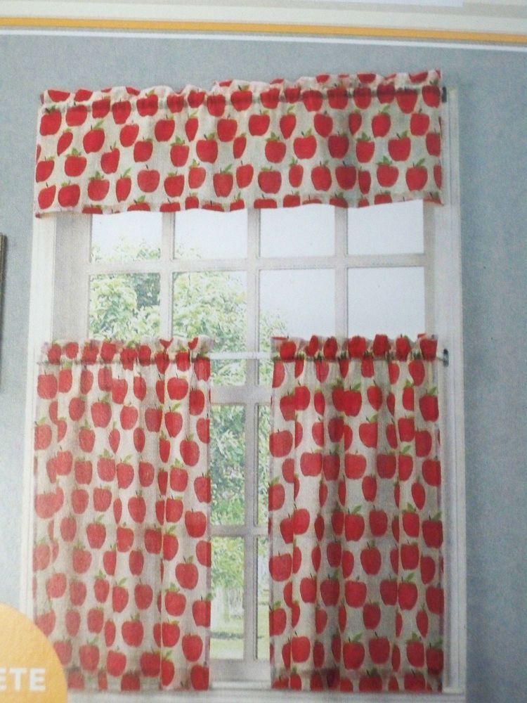 New Orchard Apple Print Tier And Valance Set Kitchen Intended For Apple Orchard Printed Kitchen Tier Sets (View 1 of 25)