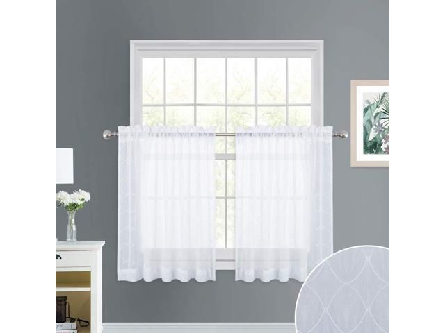 Nicetown Trellis Embroidered Sheer Valances – Crushed Geometric Embroidery  Rod Pocket Voile Tier Curtain Panels For Window Treatment, Kitchen, Regarding Embroidered Rod Pocket Kitchen Tiers (View 9 of 25)