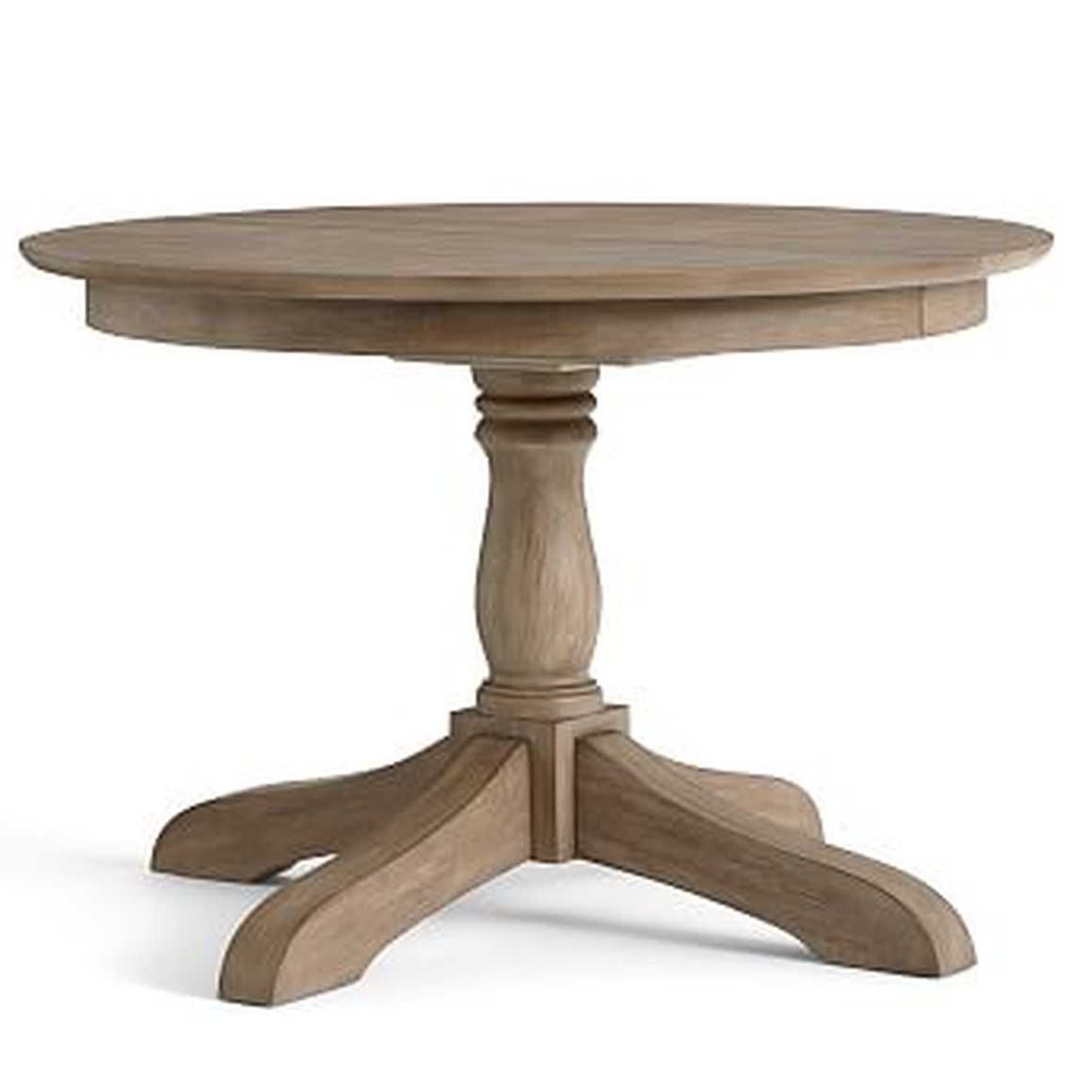 Owen Extending Pedestal Dining Table, 45' – 62' L, Weatheredpottery  Barn | Havenly In Most Recent Weathered Gray Owen Pedestal Extending Dining Tables (Photo 2 of 25)