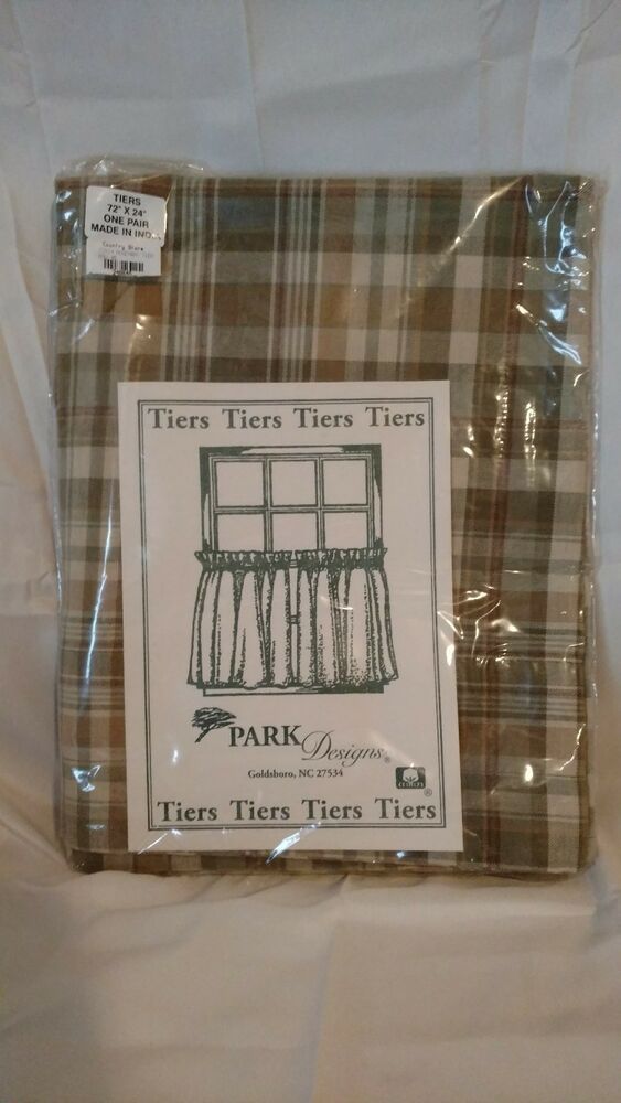 Park Designs Rosemary 24" Tiers Plaid Curtains New 72X24 Tan Sage Green  Country | Ebay With Regard To Dexter 24 Inch Tier Pairs In Green (View 2 of 25)
