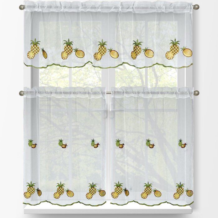 Pineapple 3 Piece Embroidered Kitchen Tier And Valance Set Within Kitchen Curtain Tiers (View 24 of 25)