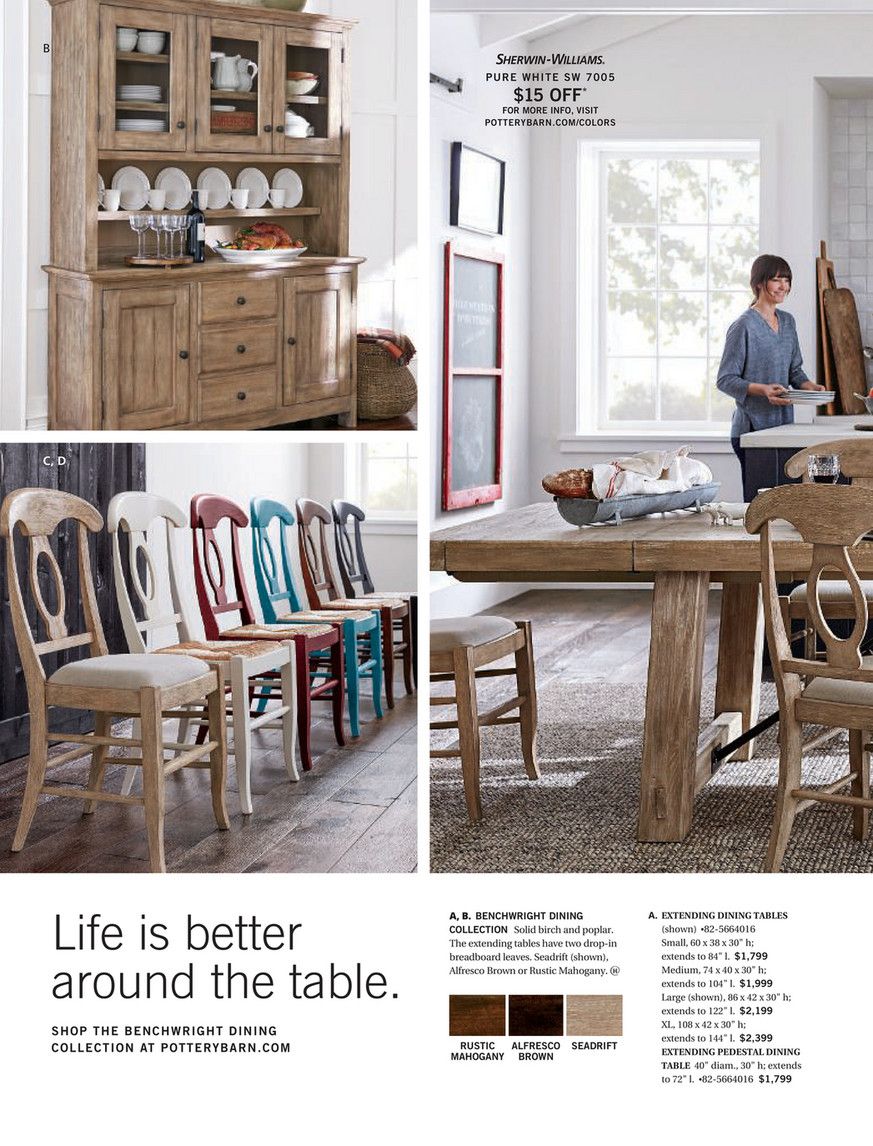 Pottery Barn – Winter 2018 D2 – Benchwright Buffet, Seadrift Pertaining To Newest Alfresco Brown Benchwright Pedestal Extending Dining Tables (View 5 of 25)