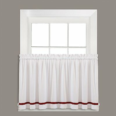 Saturday Knight Ltd. Kate 57"w X 36"l Window Tier Pair White With Berry Red  Trim | Ebay With Seabreeze 36 Inch Tier Pairs In Ocean (Photo 6 of 25)