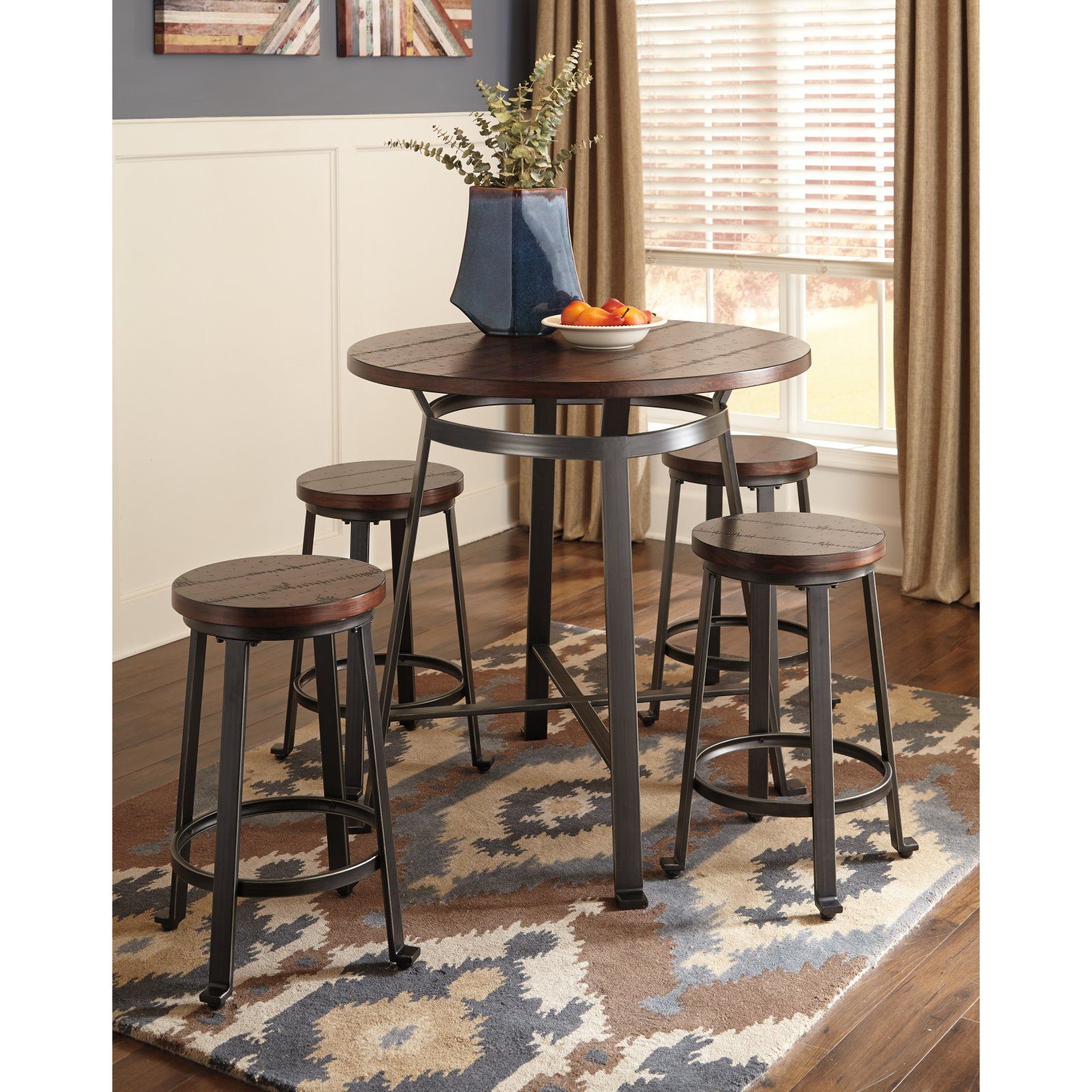 Signature Designashley Challiman 5 Pc. Counter Height Regarding Current Griffin Reclaimed Wood Bar Height Tables (Photo 12 of 25)