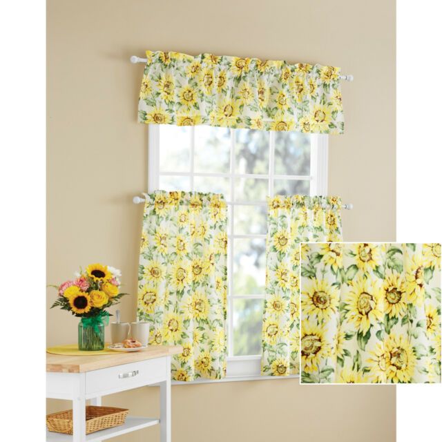 Sunflower 3 Piece Kitchen Curtain Tier And Valance Set Home Decor Room  Window With Window Curtain Tier And Valance Sets (View 4 of 25)
