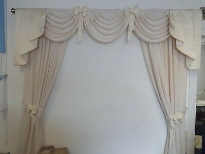 Swags And Tails Curtains Cream/cream Pattern Ties +T/ Backs With Regard To Glasgow Curtain Tier Sets (View 8 of 25)