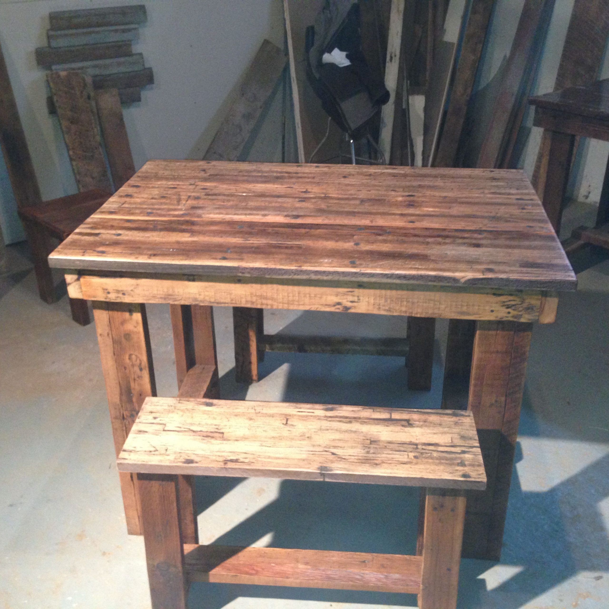 Table And Benches Made From Old Tractor Trailer Flooring Throughout Most Recent Herran Dining Tables (View 16 of 25)