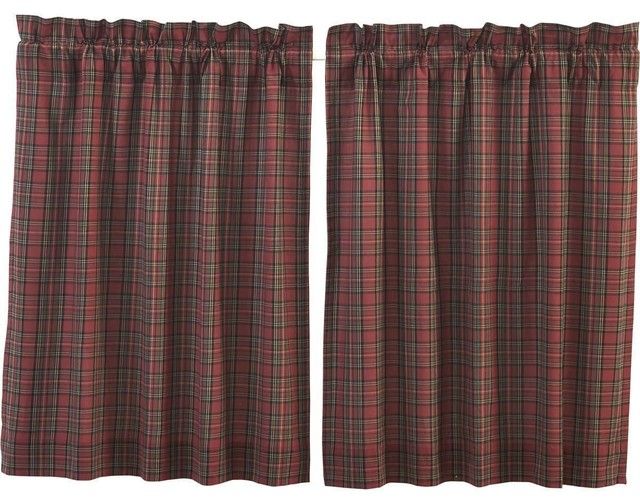 Tartan Red Plaid Tiers, 36X36 Intended For Forest Valance And Tier Pair Curtains (View 25 of 25)