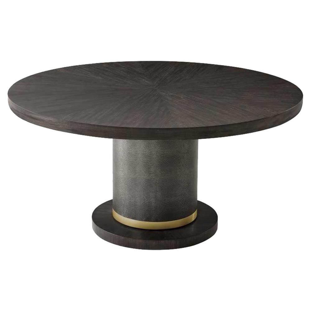 Theodore Alexander Modern Sabon Round Black Wood Embossed Within Most Recent Alexandra Round Marble Pedestal Dining Tables (View 13 of 25)