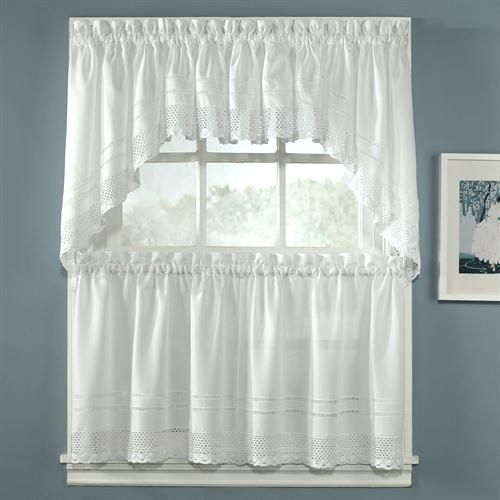 Tiered Valances Crochet Tailored Tier Pair White X – Woodspeak Pertaining To Tailored Valance And Tier Curtains (View 8 of 25)
