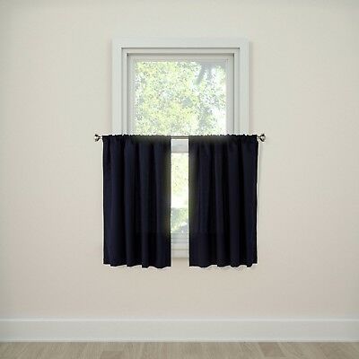 Twill Café Curtain Tiers (36"x42") – Room Essentials (1 Panel) Navy Blue |  Ebay With Regard To Twill 3 Piece Kitchen Curtain Tier Sets (View 16 of 25)