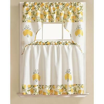 Urban Embroidered Lemon Tier And Valance Kitchen Curtain Set Inside Fluttering Butterfly White Embroidered Tier, Swag, Or Valance Kitchen Curtains (View 24 of 25)