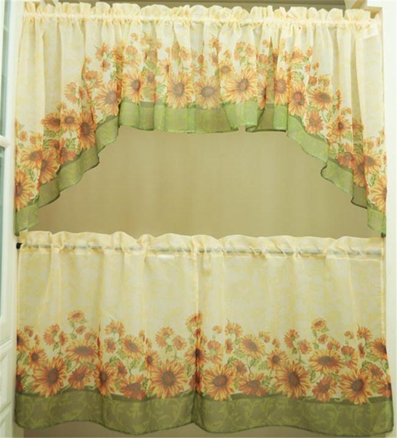 Us $22.8 5% Off|5 Piece America Sunflower Printing Kitchen Window Curtain  Set Tiers Valance In Curtains From Home & Garden On Aliexpress With Regard To Window Curtain Tier And Valance Sets (Photo 6 of 25)