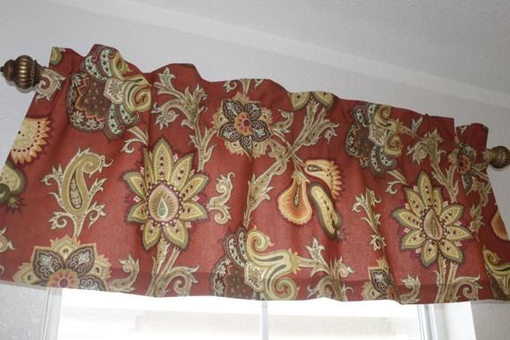 Valances, Curtains Designer Fabric Rustic Red Floral Pattern 50" X 17" Regarding Floral Pattern Window Valances (View 5 of 25)